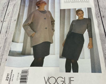 Vogue Sewing Pattern Vintage 2211 Geoffrey Beene Blazer Jacket Skirt 12-16 Uncut