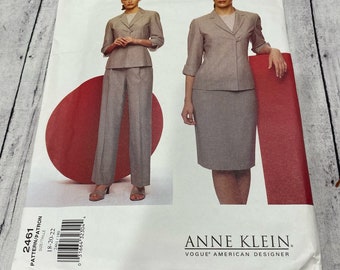 Vintage Vogue Sewing Pattern Anne Klein 2461 Uncut Sizes 18 20 22 Blazer Skirt
