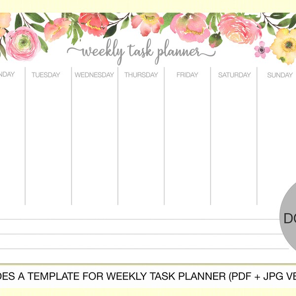 Weekly Planner 2021, Weekly Plan Template, Weekly Planner Printable, Floral Planner, Printable, Digital Planner, Task Planner