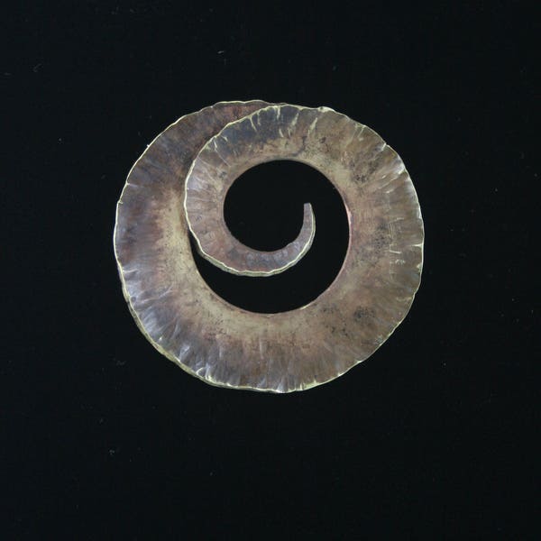 Brass Spiral Brooch, Fold Formed, Minimalist, Organic