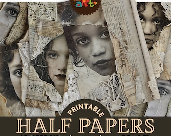 Puede incluir: Paquete de papel digital imprimible con 16 diseños que presentan imágenes de estilo vintage de rostros y encaje. Los papeles son de tamaño aproximado A5, o 5,5 pulgadas por 8,5 pulgadas.