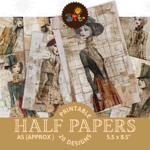 Collage de la femme en costume et chapeau Journal de la malbouffe imprimable demi-papier arrière-plan Scrapbooking Artisanat techniques mixtes carte Tag livre de découpage