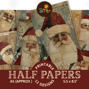 Colagem de rosto de Papai Noel, itens efêmeros para impressão, diário de lixo, meio fundo de papel, álbum de recortes, cartão de artesanato de Natal, etiqueta, livro de decoupage, uso comercial