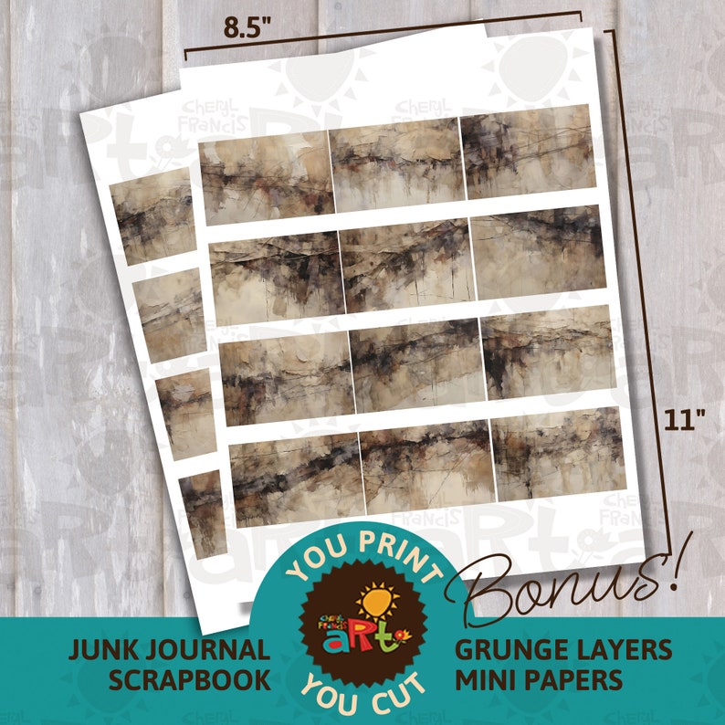 Layered Paper Grunge Collage Printable Junk Journal Horizontal Half ...