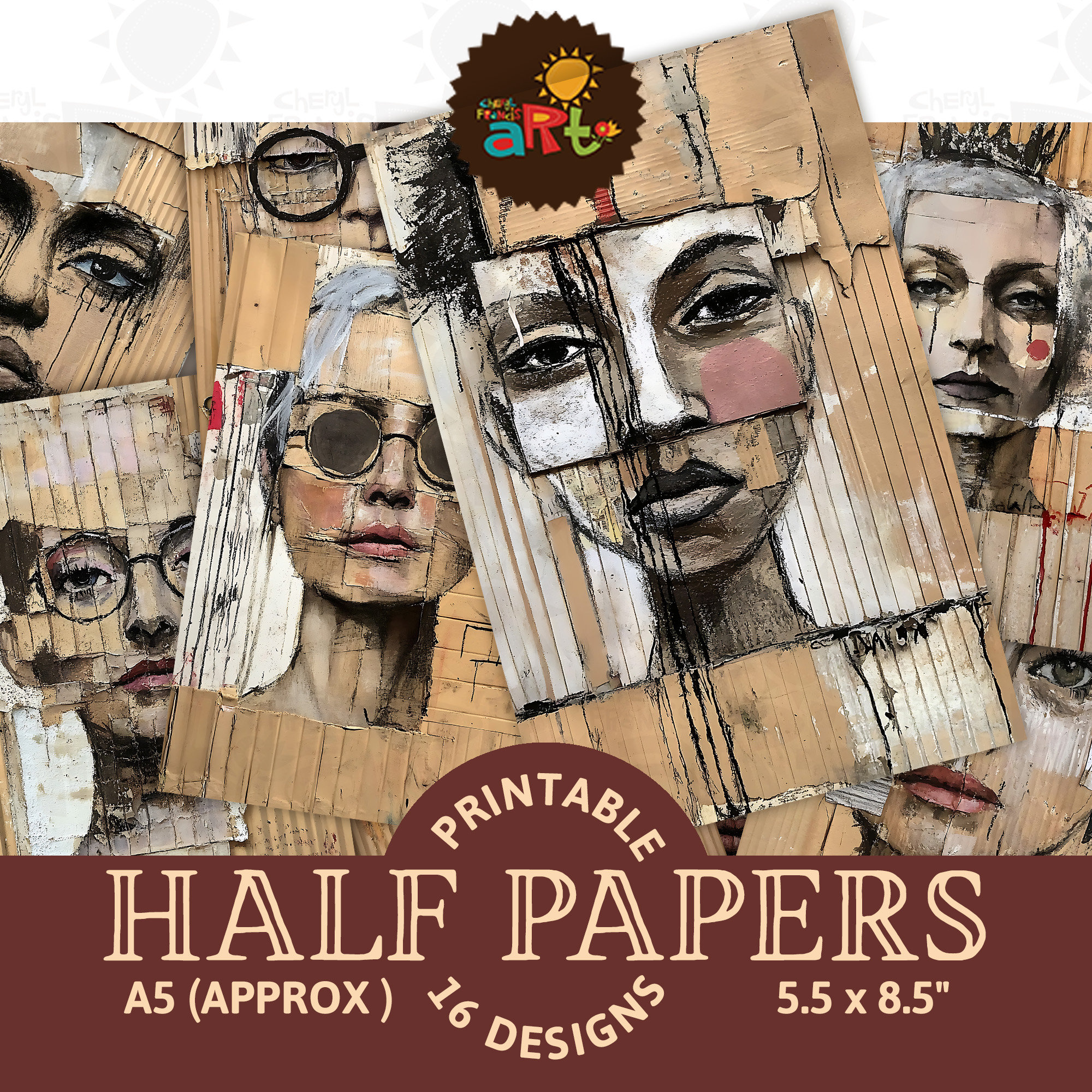 Assembled Cardboard Abstract Art Portrait on Ephemeral Collage