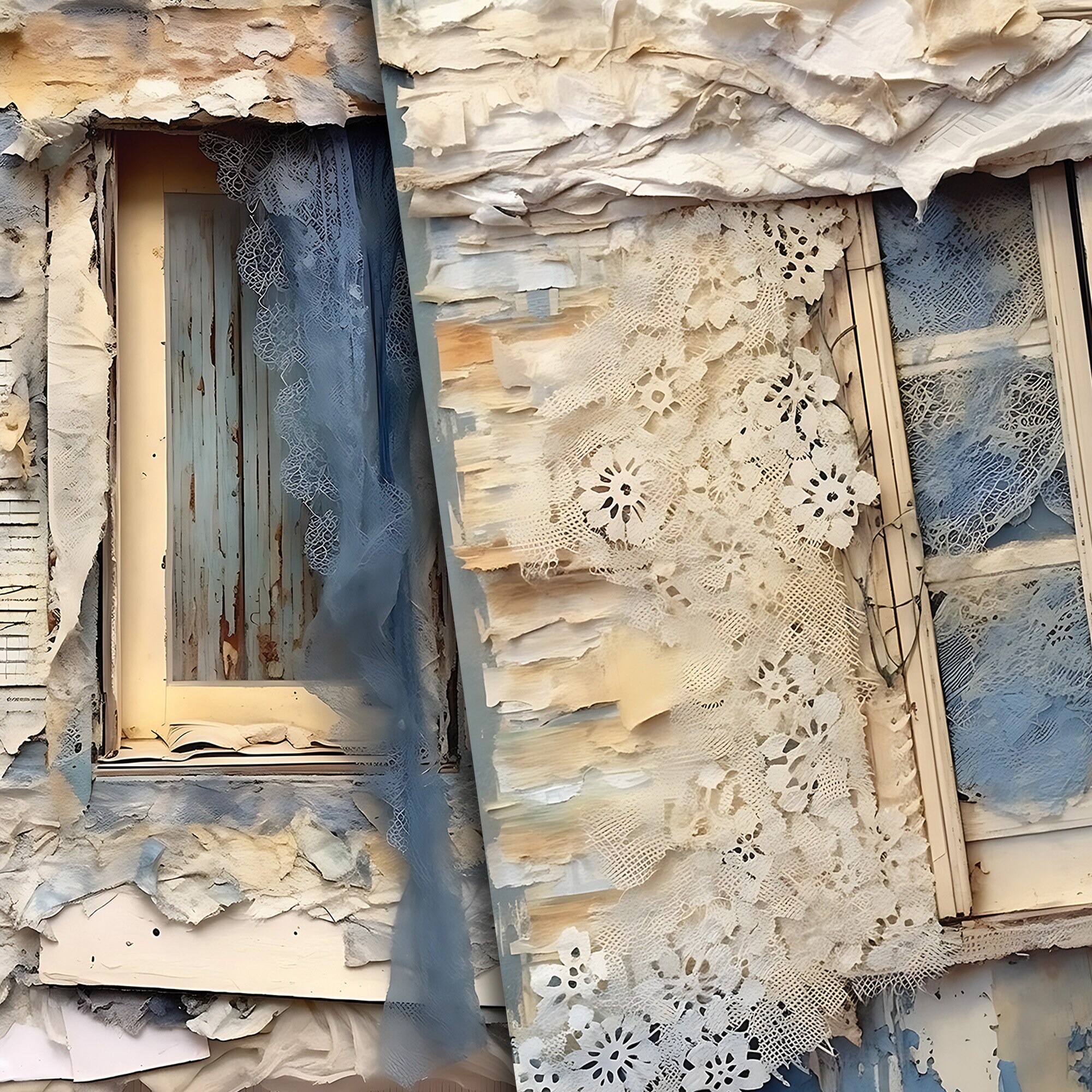 Lace Window Collage Printable: Junk Journal Half Papers (digital Kit ...