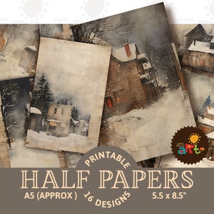 Winter Haus Schrott Collage druckbare Junk Journal halbe Papiere, Scrapbook Ressource, Digitales Papier Kit, Buch Seite Kunst, Basteln, Kartenherstellung