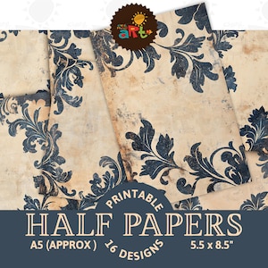 Bonito diseño de adorno azul sobre papel vintage crema para diario basura, fondo imprimible, libro de recortes, tarjeta, decoupage, página digital