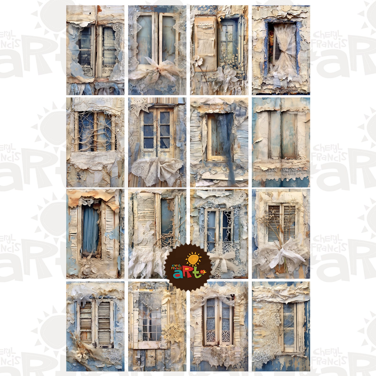 Lace Window Collage Printable: Junk Journal Half Papers (digital Kit ...