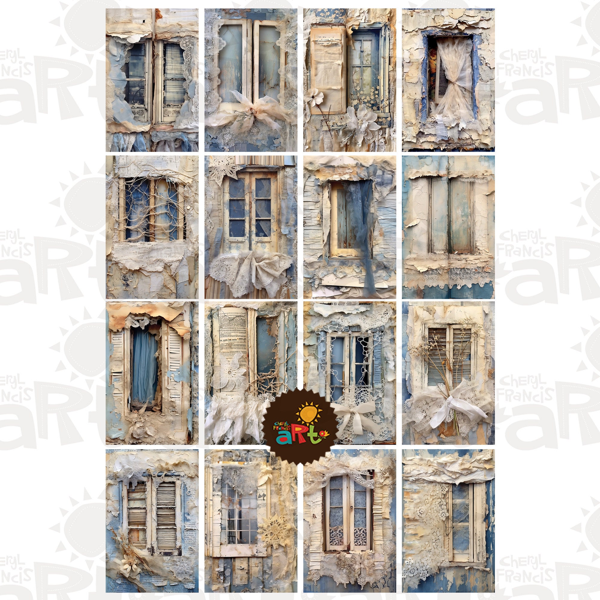 Lace Window Collage Printable: Junk Journal Half Papers (digital Kit ...