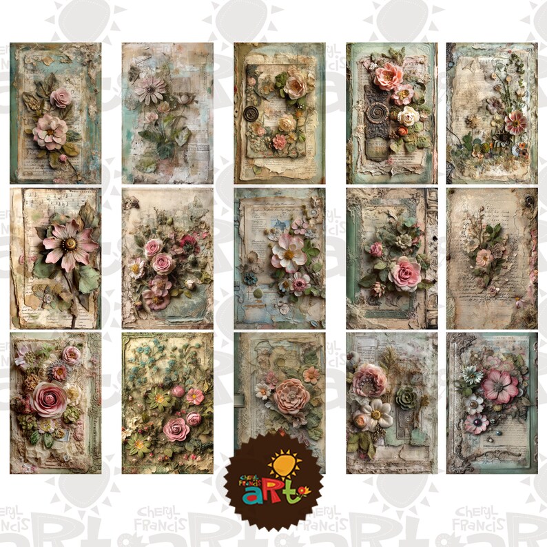 15 Shabby Chic Dimensional Floral Vintage Paper Collage Printable Junk ...