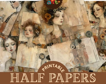 Puede incluir: Un conjunto de 20 papeles digitales imprimibles con un estilo collage en tonos apagados e ilustraciones de mujeres y flores. Los papeles son de tamaño A5 (aproximadamente 14 cm x 21,5 cm).