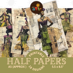 Retrato de mujer sucia de Mardi Gras, imprimible, diario basura, fondo de medio papel, álbum de recortes, manualidades, tarjetas de felicitación, decoupage, libro comercial