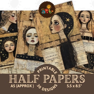 Colagem de estrela dourada para meninas, colagem para impressão, diário de lixo, meio papel, itens efêmeros, scrapbook, kit digital, página de livro, plano de fundo, artesanato de decoupage