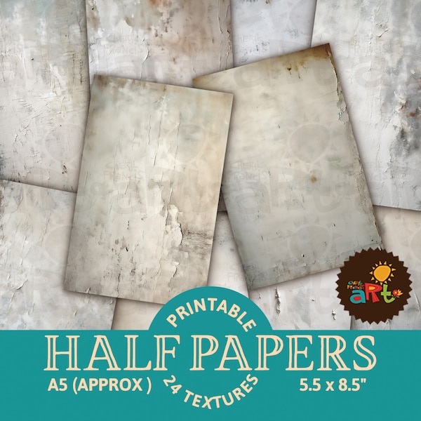 Distressed Whites Printable Junk Journal 24 Half Papers, Textured, Decorative Digital Paper for Crafts, Book Cover