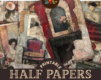 Puede incluir: Paquete de papel digital imprimible con 30 diseños que presentan imágenes de estilo vintage de una chimenea, un sillón y rosas. Los papeles son de tamaño A5 (aproximadamente 14 cm x 21,5 cm).