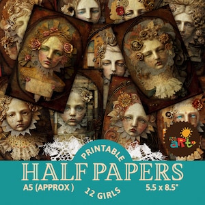 Assemblage Girls Collection 3, Printable Junk Journal Half Papers