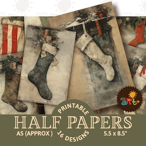 Bas de Noël Papiers variés Collage Journal indésirable à imprimer Demi-papiers, Scrapbooking, Page de livre, Carte de voeux, Décoration, Travaux manuels