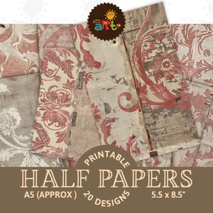 Diário de sucata imprimível rosa e bege rústico, meio papel, itens efêmeros, kit digital de scrapbook, plano de fundo de página de livro, decoupage, artesanato, uso comercial