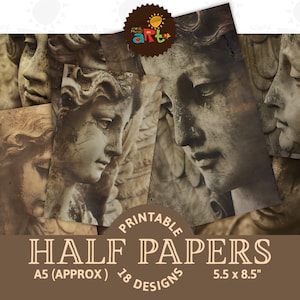 Engelengezicht papier verweerd standbeeld afdrukbare ongewenste dagboek half papier plakboek digitale kit fotoboekpagina achtergrond decoupage sieraden ambacht