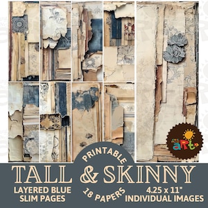 Papier numérique grand format fin, style collage bleu, grand format, imprimable pour une page de livre fine, création et scrapbooking, kit de papier numérique