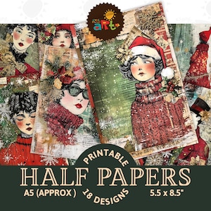 Collage artistique Noël personnes Portrait imprimable Journal indésirable demi-papier arrière-plan Scrapbooking artisanat carte livre de découpage commercial