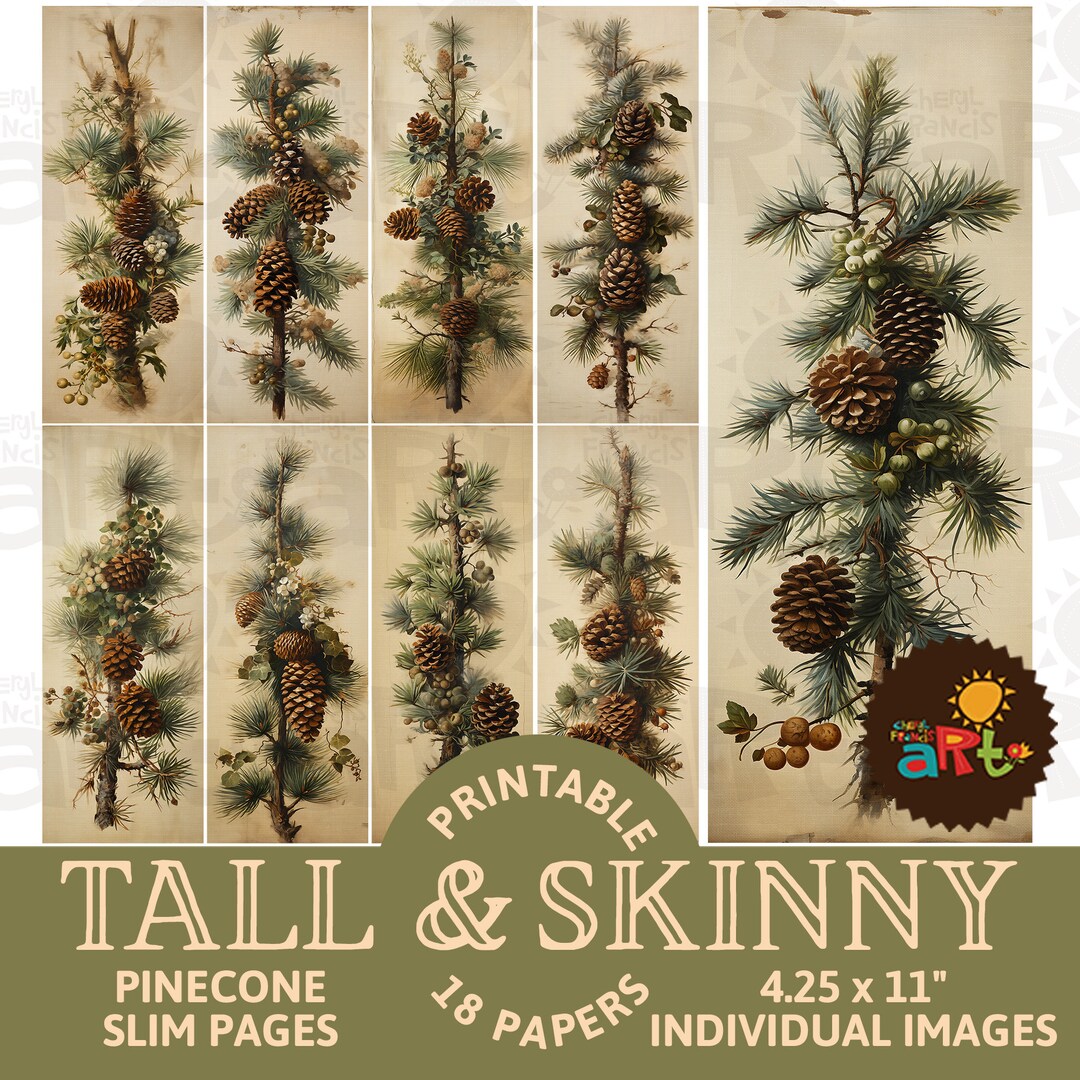 Nature Inspired Christmas Pine Bough With Pinecones Printable Tall Slim ...