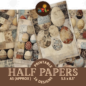 Gedecoreerd papierpatroon Eieren Junk Journal Half Papers Afdrukbare achtergrond Plakboekvoorraad Ambachtelijke kaart Decoupage en boekenpagina Digitaal