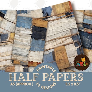 Strisce tessili intrecciate, collage di carta strappata, stampabile, diario spazzatura, mezza carta, design di libri, artigianato, biglietti e kit digitale per album di ritagli