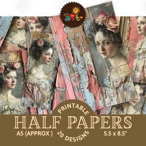 Papier peint et peinture portrait de jeune femme journal imprimable indésirable demi-papier arrière-plan scrapbooking artisanat techniques mixtes carte étiquette livre de découpage