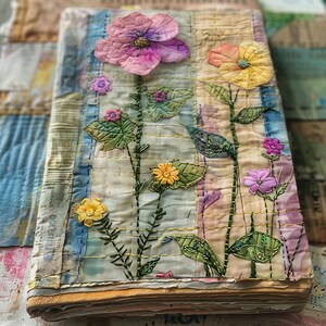 Spring Journal Quilt Embroidered Spring Floral Quilt Printable Junk Journal Half Paper ...
