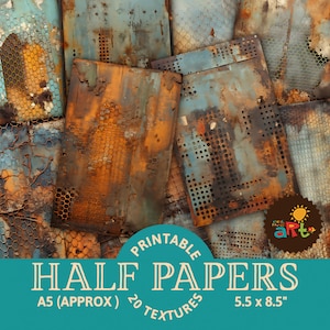Métal vieilli avec fragments de fil de fer, demi-papiers imprimables pour journal indésirable, patine cuivre, ressource pour scrapbooking