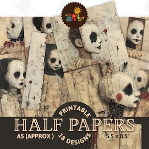 Figura assustadora, efêmera assustadora, mídia mista, diário de lixo para impressão, meio papel, fundo, scrapbook, artesanato, cartão, decoupage, livro comercial