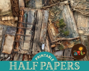 15 Rustic Assemblage Paper Collage Printable Junk Journal Half Papers
