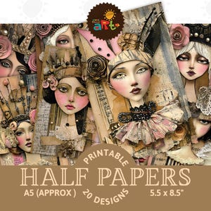 Assemblage de princesse rose collage Portrait imprimable Journal indésirable page demi-papier Scrapbooking numérique artisanat techniques mixtes carte découpage