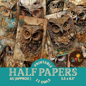 Búho de chatarra del bosque, papel imprimible para diario basura