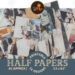 Collage estilizado de mujer de papel recortado, efímera, diario basura, medio papel, fondo imprimible, álbum de recortes, manualidades, tarjetas, decoupage, página de libro digital