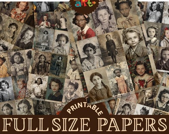 Könnte beinhalten: Eine digitale Collage aus 153 Vintage-Fotos von Mädchen, gedruckt auf 17 vollformatigen JPG-Seiten im Format 8,5 x 11 Zoll. Die Collage trägt den Titel "BIG PACK PRINTABLE FULL SIZE PAPERS 17 JPG PAGES 153 GIRLS 8.5 x 11"
