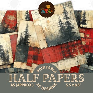 Arbre de Noël en plein air, assemblage rouge, collage imprimable, journal indésirable, demi-papiers, kit de papier numérique, album de cartes, fond de livre
