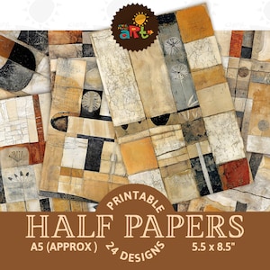 Erdtöne, abstrakte Designs Junk Journal halbes Papier druckbare Collage, Hintergrund Sammelalbum Digital Kit Karte Buch Textur Schmuck Kunst