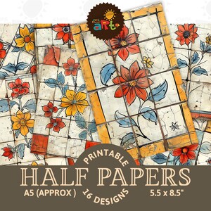Azulejos florais brilhantes pintados à mão para impressão, diário de sucata, meio fundo de papel, scrapbook, cartão de artesanato, livro de decoupage, uso comercial