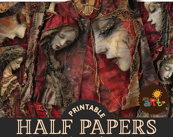 Puede incluir: Paquete de papel digital imprimible con 18 diseños que presentan un collage de telas rojas, marrones y doradas con una estética vintage. El paquete de papel es de tamaño A5 (aproximadamente 5,5 x 8,5 pulgadas).