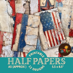 American Holidays Grunge Collage Stampabile Junk Journal Metà Fogli