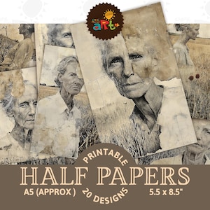 Żona rolnika Kobieta na Ziemi Scrappy Wydrukowany Dziennik śmieci Pół papieru Tło Scrapbook Craft Mixed Media Karta Tag Decoupage Książka