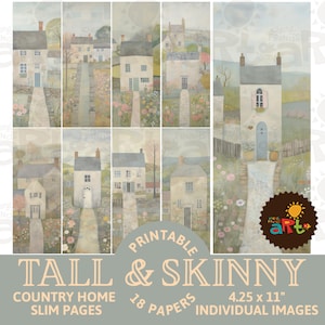 Charming Country Home Printable Floral Tall Slim Junk Journal Paper para fazer livros, artesanato e scrapbooking Kit digital para exibição de primavera
