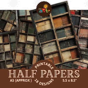 Scatola di legno rustico assemblata, divisa, diario di scarto, mezza carta, sfondo stampabile, album di ritagli, carta artigianale, libro di decoupage, pagina per uso commerciale