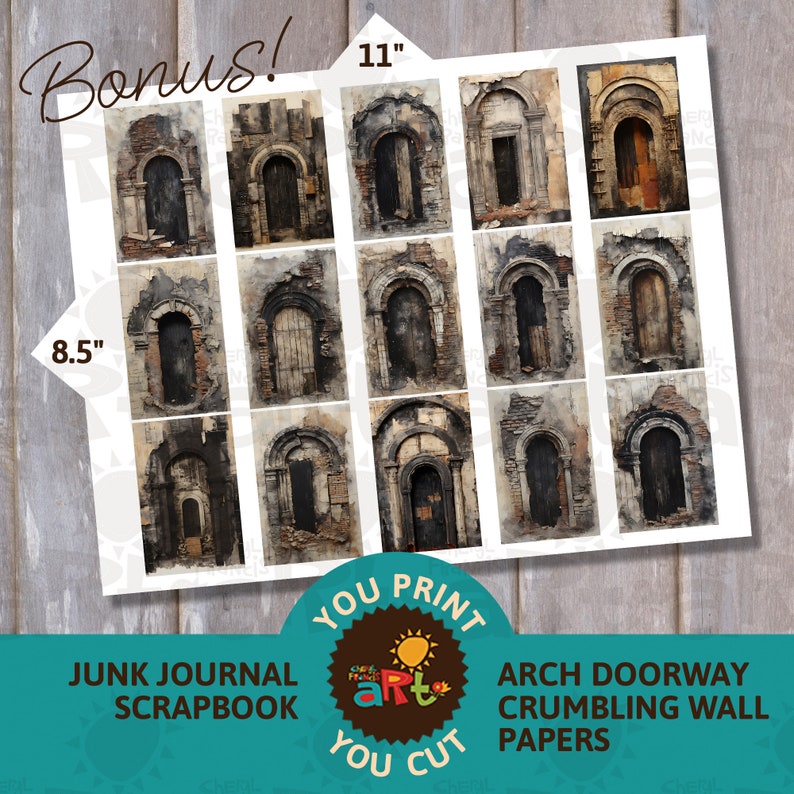Arched Doorway Collage Printable Junk Journal Half Papers, Dark ...