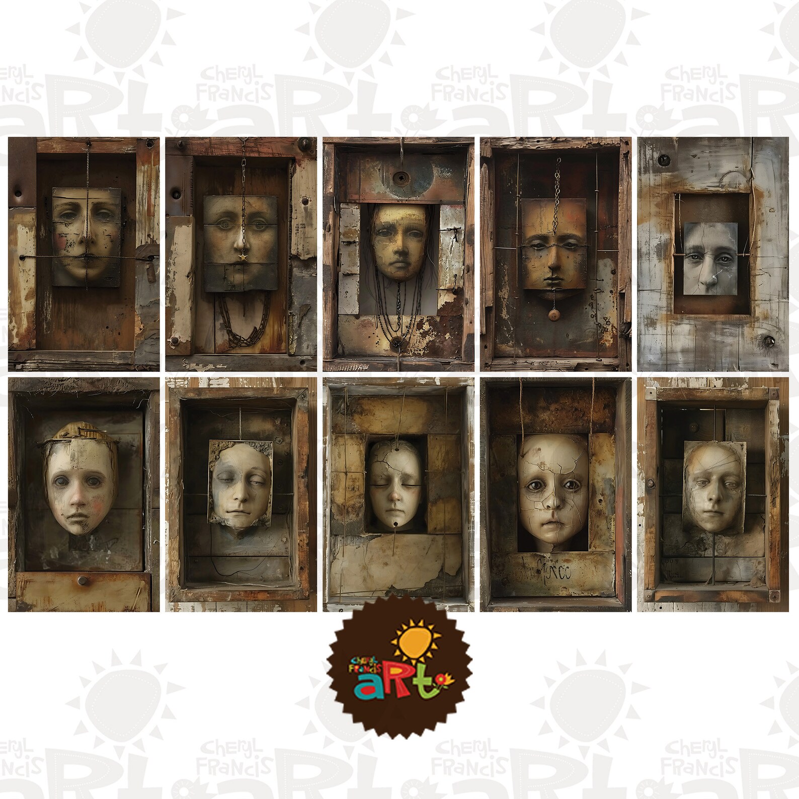 Face Assemblage in a Box Collage Printable Junk Journal Half Papers ...