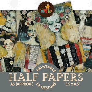 Heads and Shoulders Lady Portrait Printable Junk Journal Halb Papier Ephemera Scrapbook Digital Kit Buch Seite Hintergrund Decoupage Craft Art