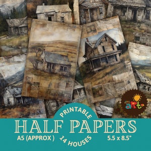 Maison rurale sur une montagne demi-papiers à imprimer pour le journal indésirable, ressource pour scrapbooking, kit de fabrication de cartes et de livres numériques